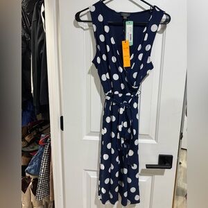 NWT 41 Hawthorn Navy and White Polka Dot Faux Wrap Dress